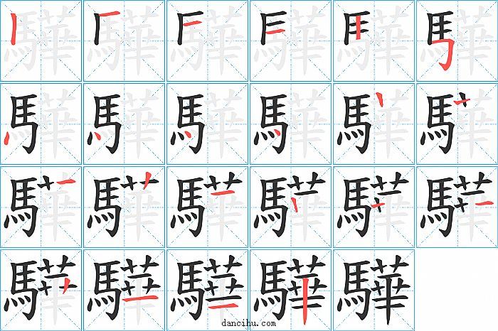 驊字笔顺分步演示图