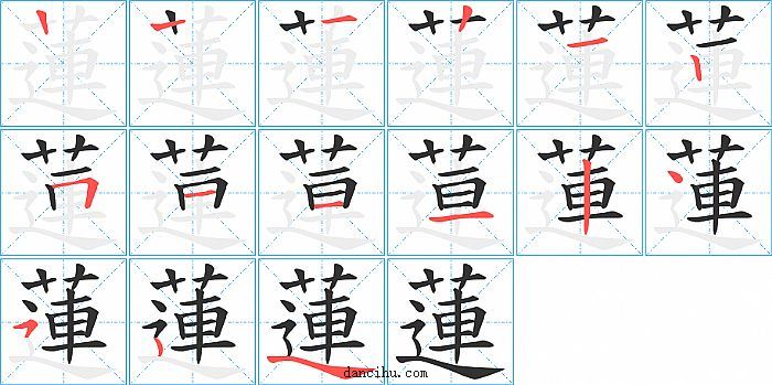 蓮字笔顺分步演示图