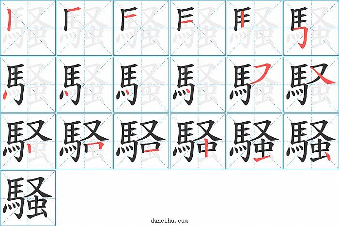 騒字笔顺分步演示图