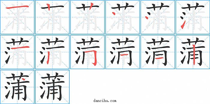 蒲字笔顺分步演示图