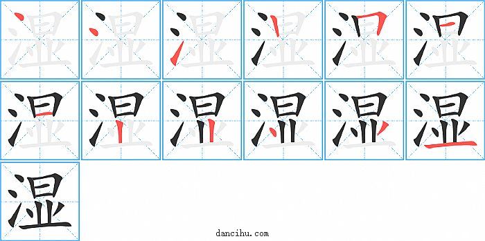 湿字笔顺分步演示图