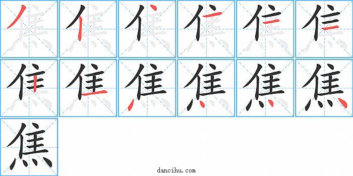 焦字笔顺分步演示图