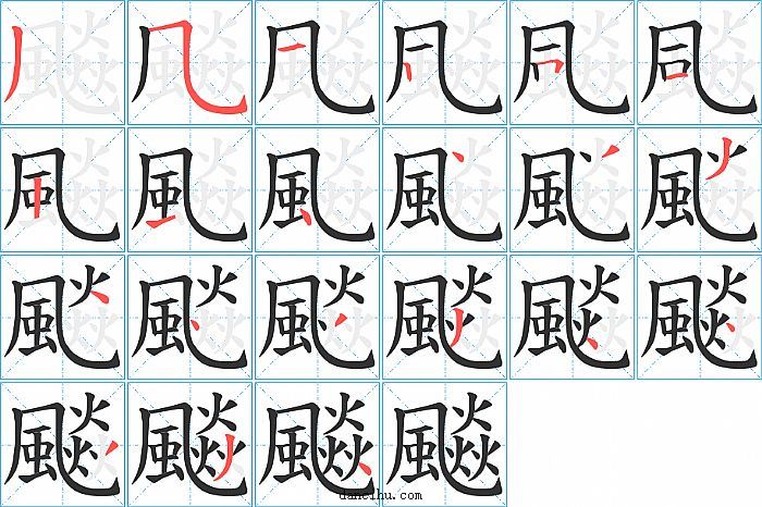 飈字笔顺分步演示图