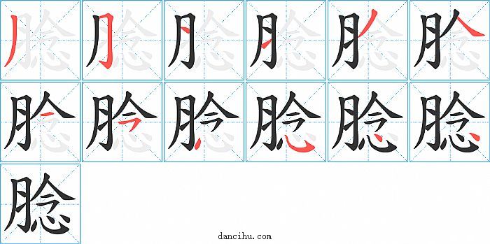 腍字笔顺分步演示图