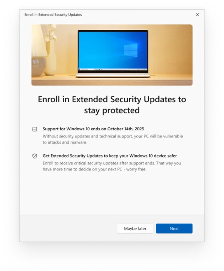 ‌Windows 10支持服务即将终止