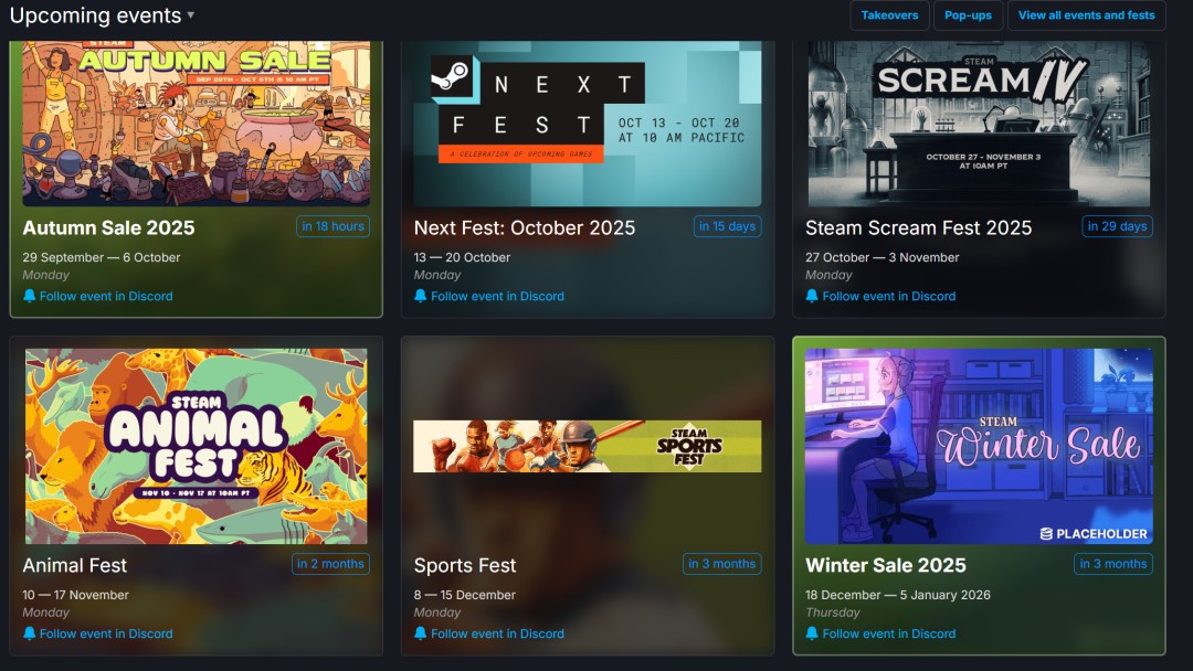 ‌2025年Steam秋季特卖及后续活动日程一览