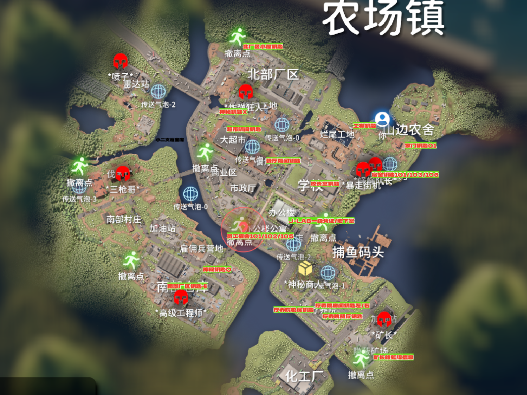 《逃离鸭科夫》农场镇钥匙与资源点解析