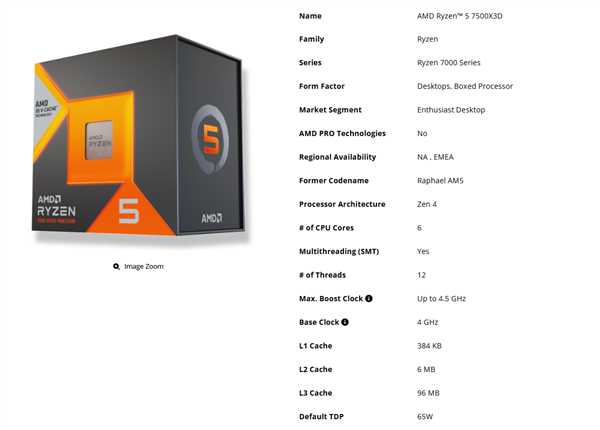 ‌AMD锐龙5 7500X3D处理器正式亮相