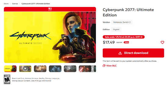 《赛博朋克2077》Switch 2版迎来史低折扣‌