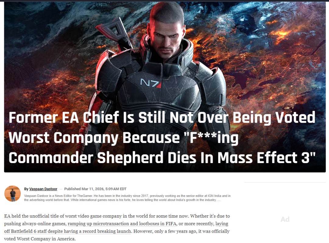 EA两度获评“美最差公司” 高管忆往：因谢泼德之死