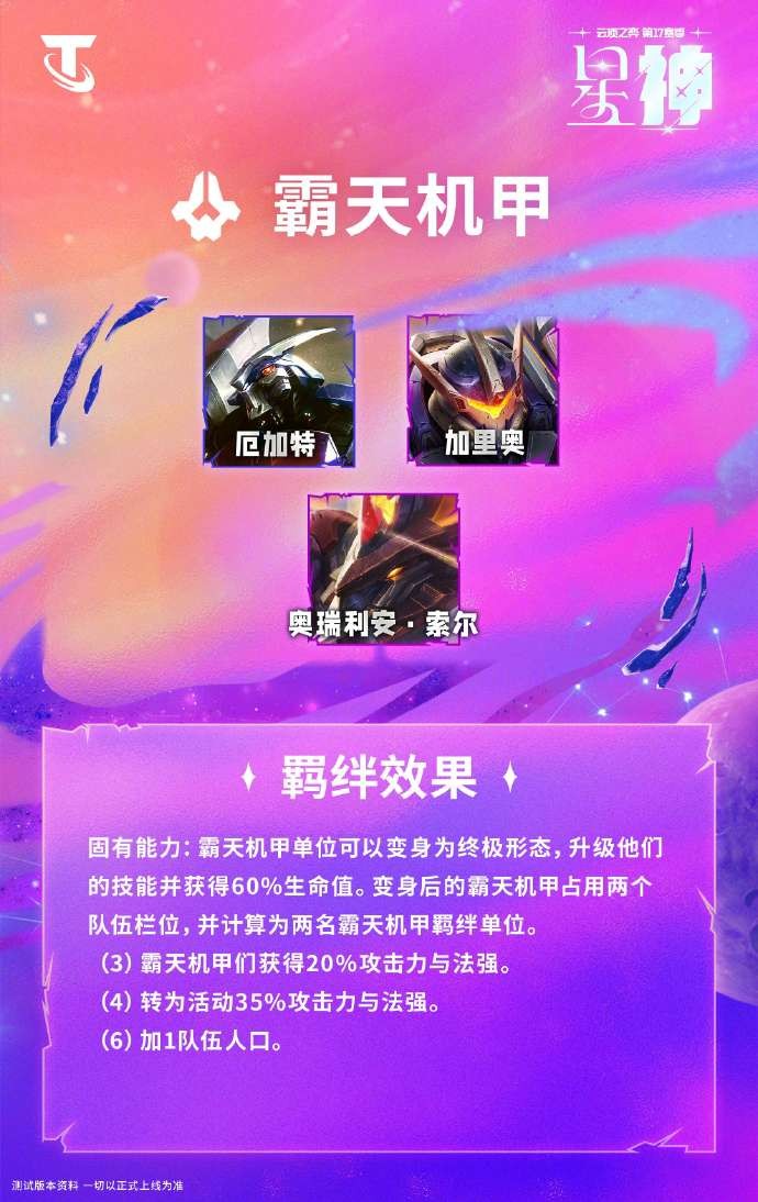 ‌《云顶之弈》S17霸天机甲羁绊效果一览‌